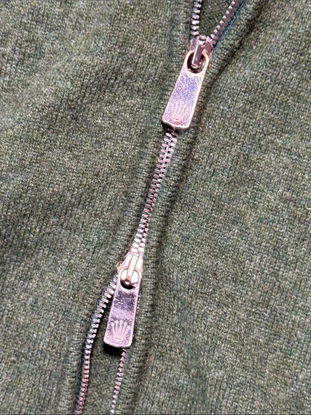 ROLEX Wimbledon VTG Forest Green Full Dual-Zip Cashmere Sweater Made in Italy XL - Picture 8 of 16